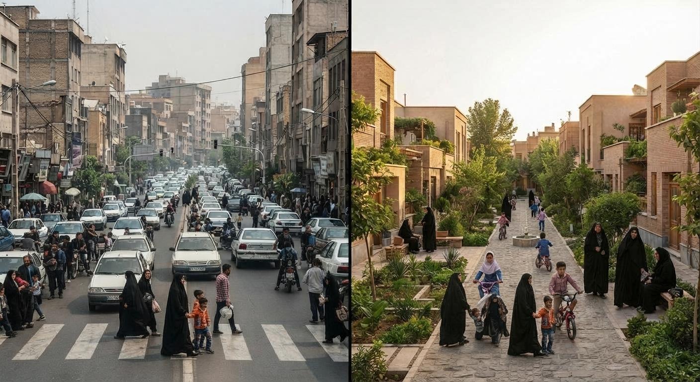 تأثیر شهرسازی بر زندگی در مقایسه محله پیاده‌پذیر ایرانی با بافت متراکم خودرومحور